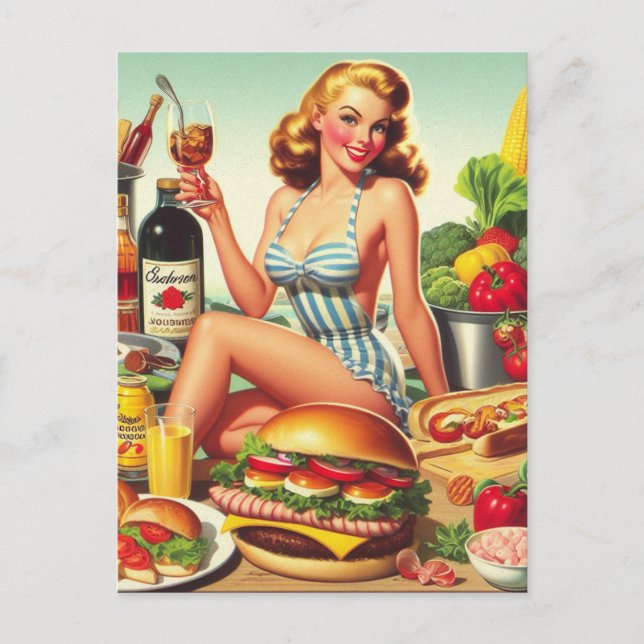 Postal Ilustracion Vintage Food Pin-up (Anverso)