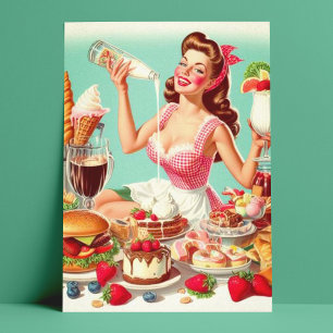 Postal Ilustracion Vintage Food Pin Up