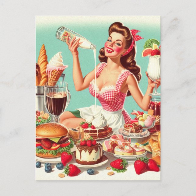 Postal Ilustracion Vintage Food Pin Up (Anverso)