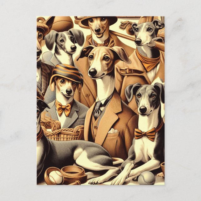 Postal Ilustracion vintage italiano Greyhound (Anverso)