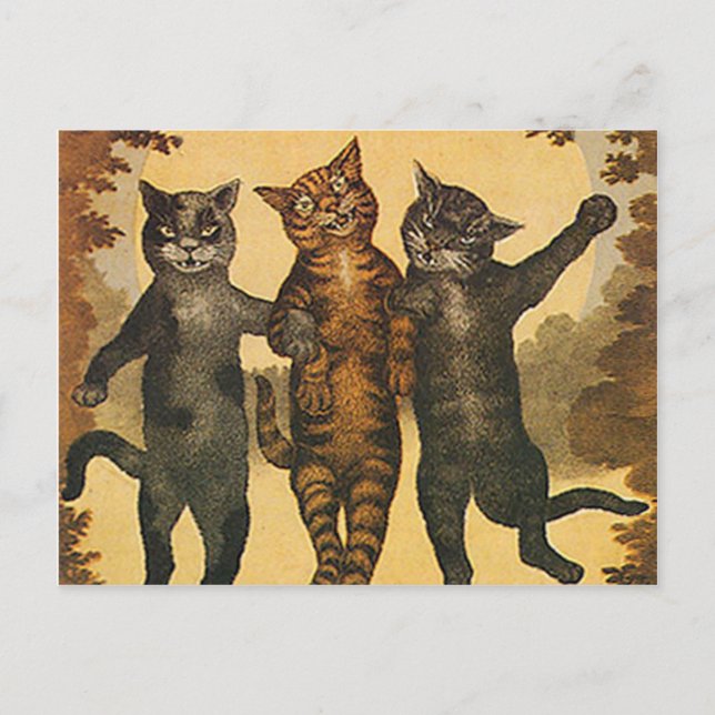 Postal Ilustracion vintage para gatos locos (Anverso)