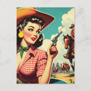 Postal Ilustracion Vintage Pulp Cowgirl
