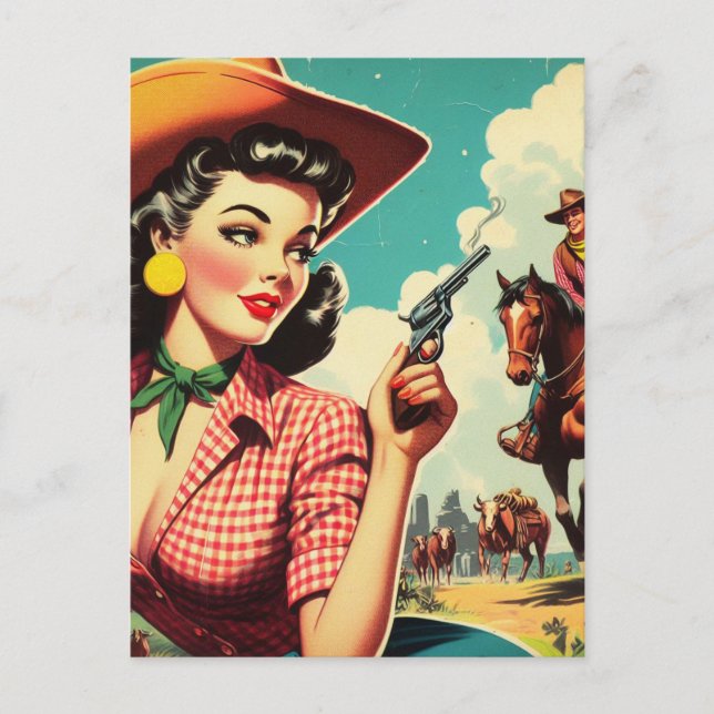 Postal Ilustracion Vintage Pulp Cowgirl (Anverso)