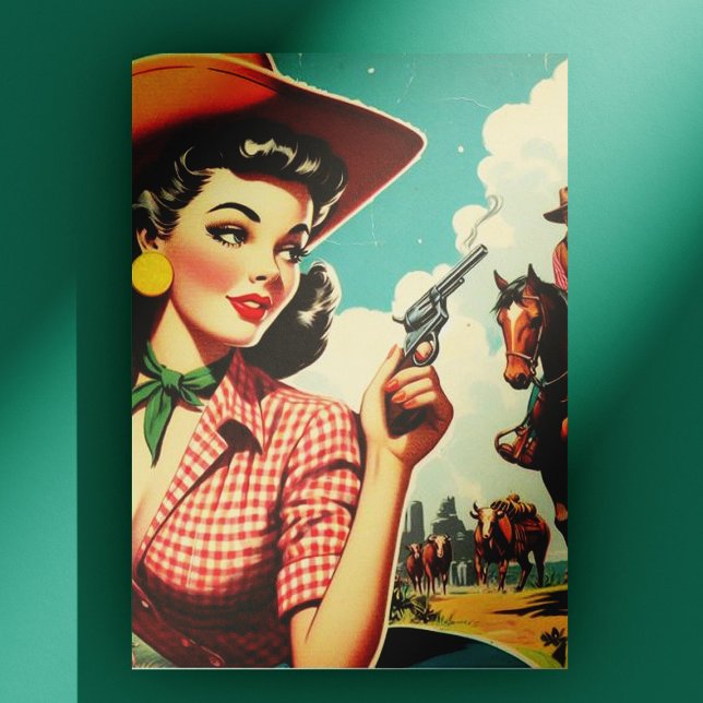 Postal Ilustracion Vintage Pulp Cowgirl (Subido por el creador)