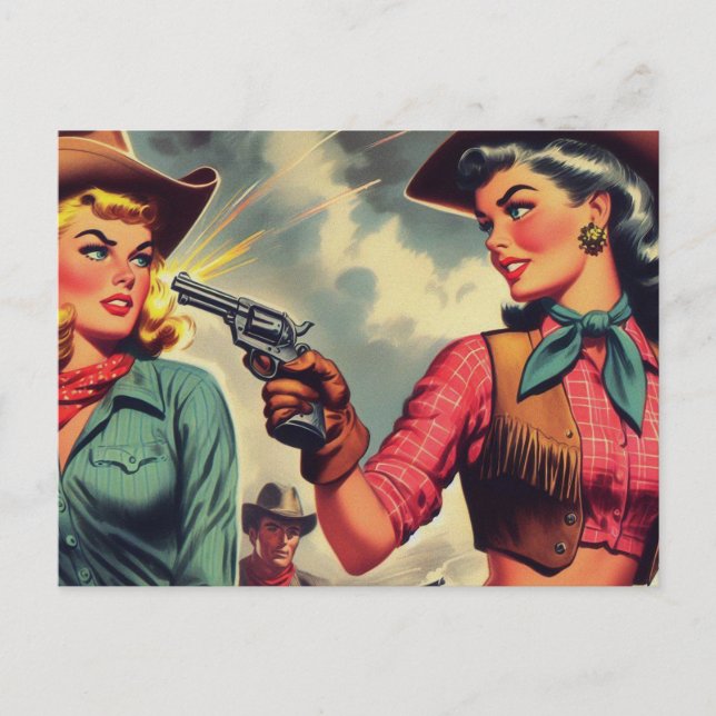 Postal Ilustracion Vintage Pulp Cowgirls (Anverso)