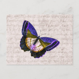 Postal Ilustracion Vintage Purple and Gold Butterfly