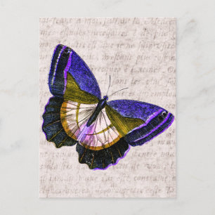 Postal Ilustracion Vintage Purple and Gold Butterfly