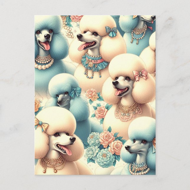 Postal Ilustracion Vintage Seamless Poodle (Anverso)