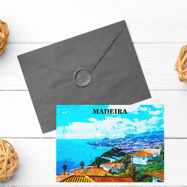 Postal Ilustracion Vista panorámica Madeira Portugal (madeira panorama view postcard)