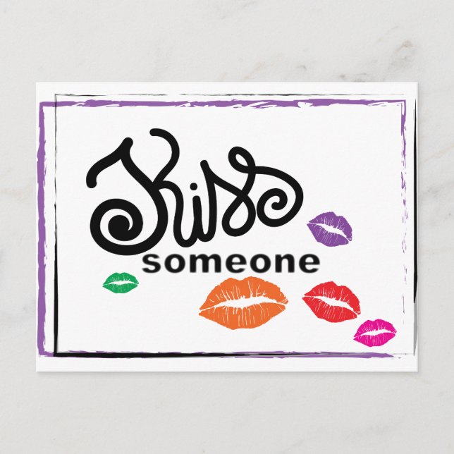 Postal Ilustracion Whimsical Colorful KISSES (Anverso)