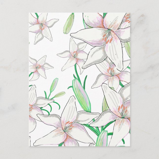 Postal Ilustracion White Lilies (Anverso)