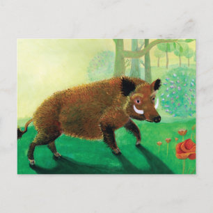 Postal Ilustracion Wild Boar