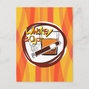 Postal Ilustracion Wiskey y cigarro
