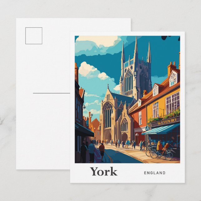 Postal Ilustracion York Inglaterra Viaje Viaje Viejo (Anverso / Reverso)