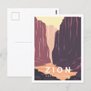 Postal Ilustracion Zion Utah Famoso Travel Place