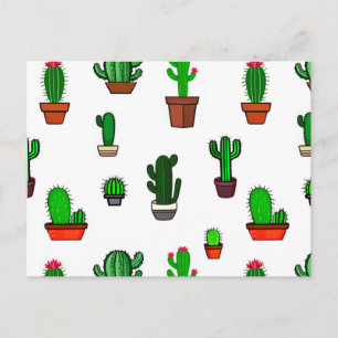 Postal Ilustraciones de cactus lindos Patrón Blanco