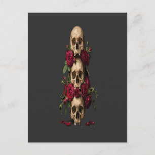 Postal Ilustraciones de fantasía oscura con rosas rojas y