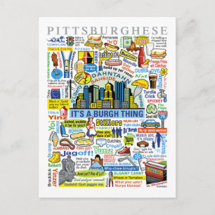 Postal Ilustraciones de Pittsburghese de la diversión de