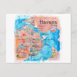 Postal ilustrada Cuba del mapa del poster del