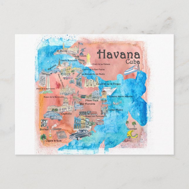 Postal ilustrada Cuba del mapa del poster del (Anverso)