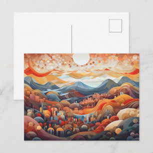 Postal Ilustrador de paisaje abstracto valle vs montaña