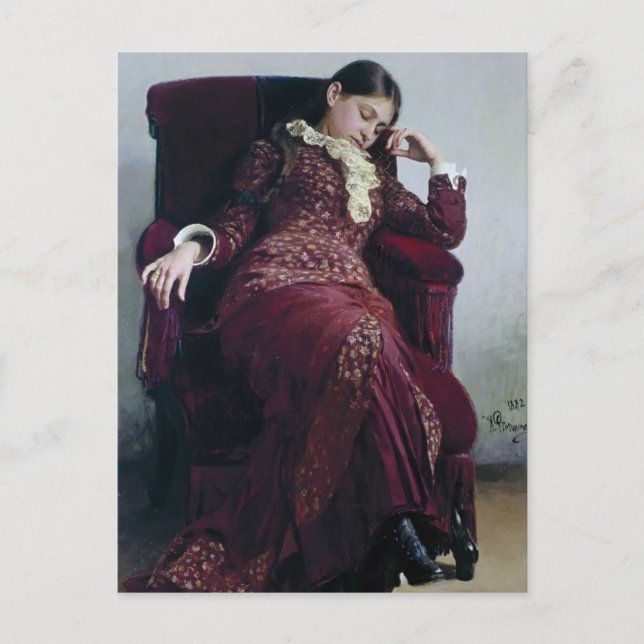 Postal Ilya Repin - Descanse. Retrato de Vera Repina (Anverso)