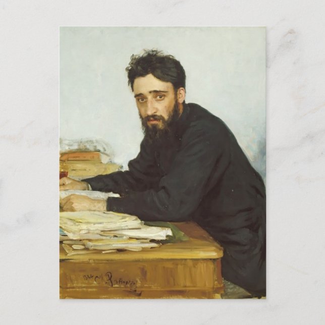 Postal Ilya Repin- Retrato del escritor Vsevolod Garshin (Anverso)