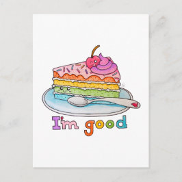 Postal I'm Good, Kawaii Cartoon Rainbow Cake Postcard