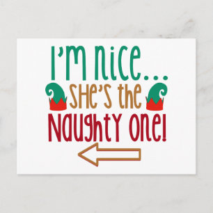 Postal Im Nice Shes Naughty Elf Gorra