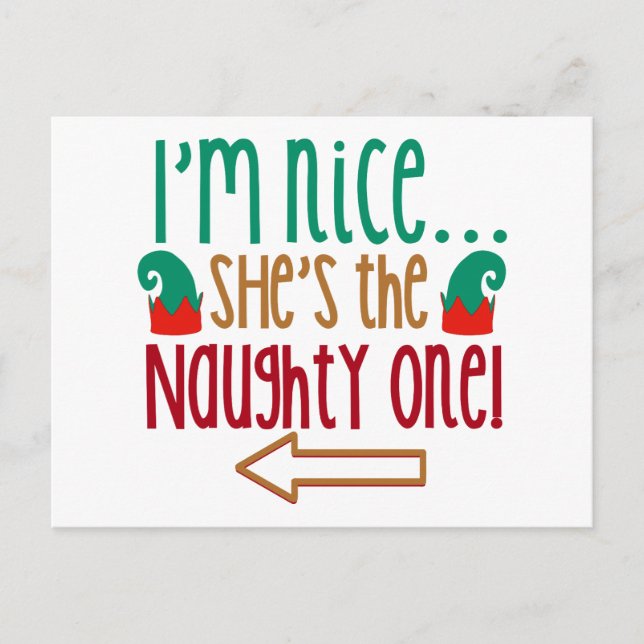 Postal Im Nice Shes Naughty Elf Gorra (Anverso)