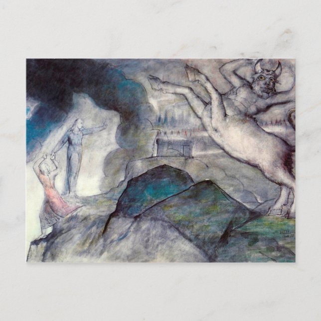 Postal Image of Minotaur to illustrate Inferno, Canto XII (Anverso)