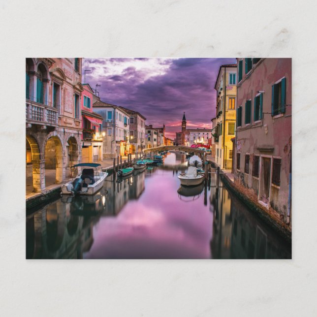 Postal Imagen al atardecer de los canales italianos de Ve (Anverso)