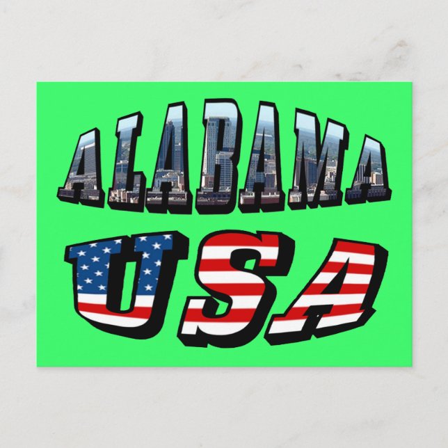Postal Imagen de Alabama y fuente de bandera de Estados U (Anverso)