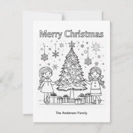 Postal Imagen de árbol para colorear festivo para niños F