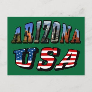 Postal Imagen de Arizona y texto de bandera de Estados Un