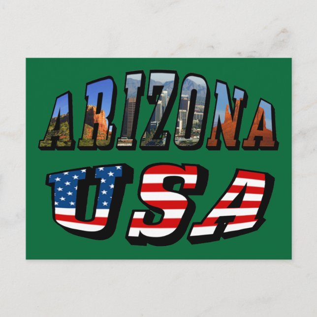 Postal Imagen de Arizona y texto de bandera de Estados Un (Anverso)