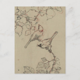 Postal Imagen de aves japonesas vintage