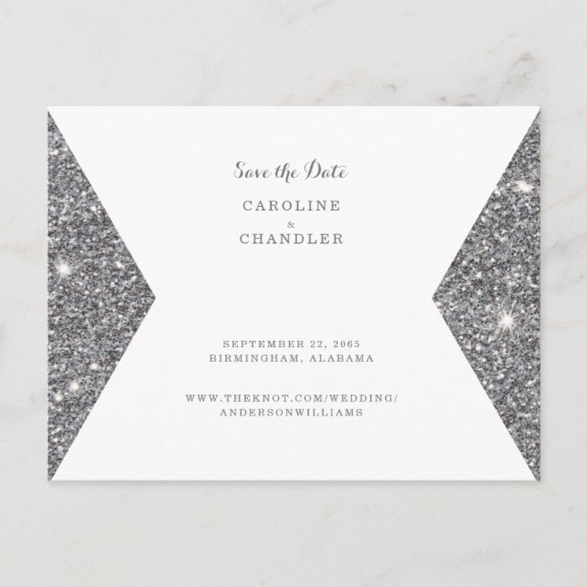 Postal Imagen de Bodas con Brillo de Plata Save the Date (Anverso)
