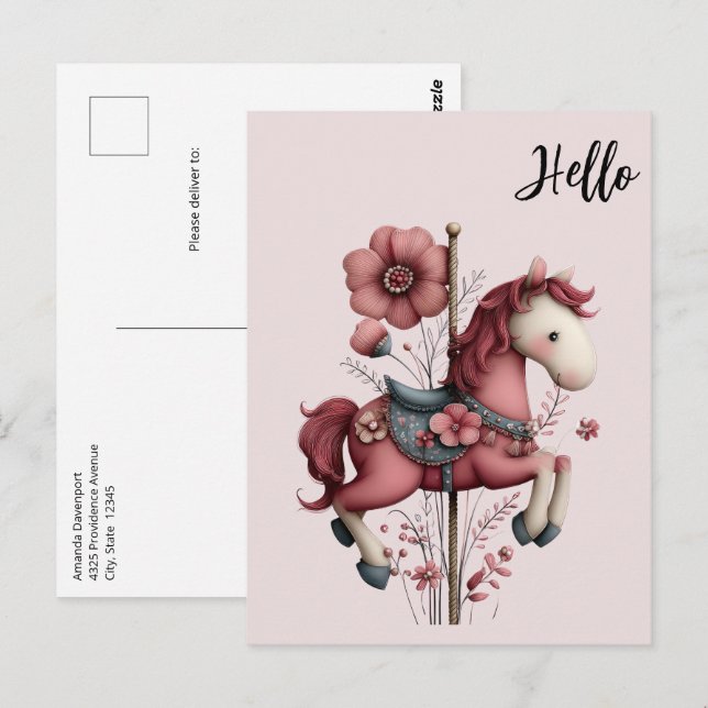 Postal Imagen de caballo de carrusel caprichoso (Anverso / Reverso)