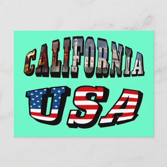 Postal Imagen de California y texto de bandera de Estados (Anverso)