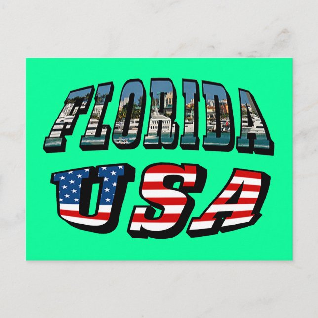 Postal Imagen de Florida y texto de bandera de Estados Un (Anverso)