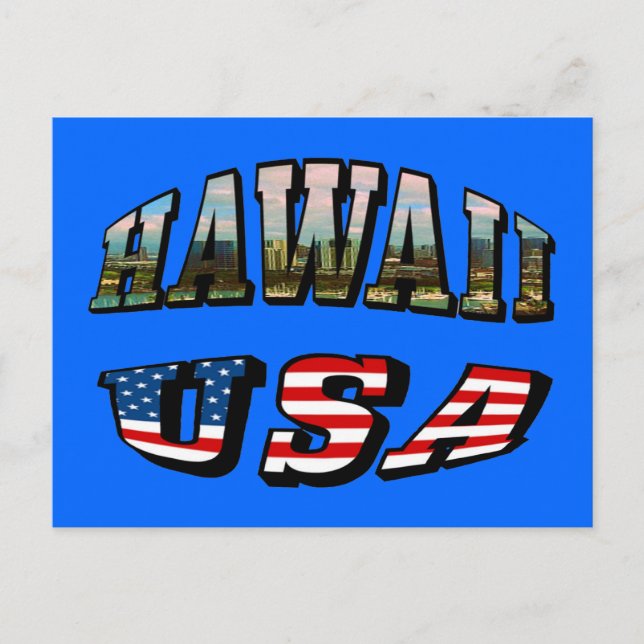 Postal Imagen de Hawaii y texto de bandera de Estados Uni (Anverso)