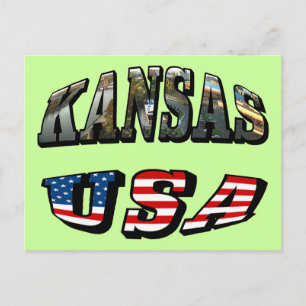 Postal Imagen de Kansas y tipo de letra de bandera de Est