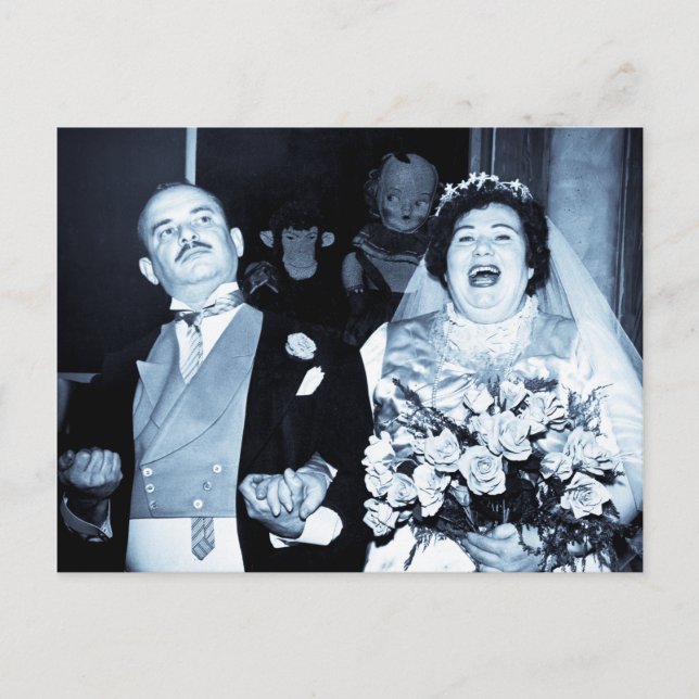 Postal Imagen de la boda de Vintage Happy Couple Funny Br (Anverso)