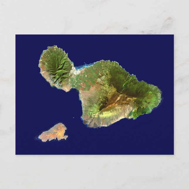 Postal Imagen de Maui desde el espacio por satélite Lands (Anverso)