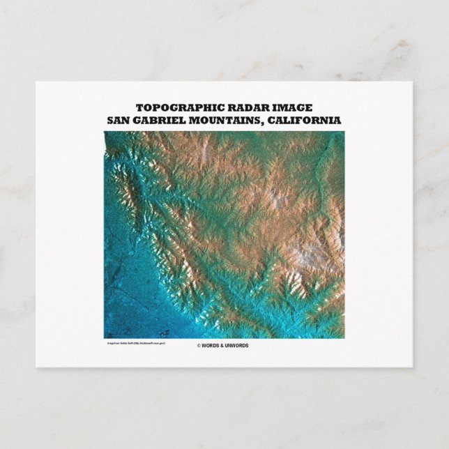 Postal Imagen de radar topográfico San Gabriel Mtns, CA (Anverso)