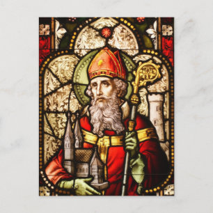 Postal Imagen de Saint Patrick en vidrio manchado