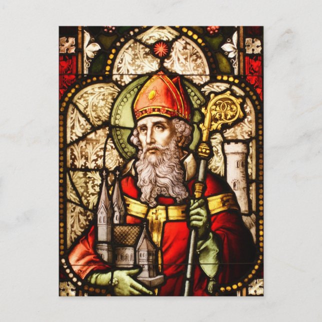 Postal Imagen de Saint Patrick en vidrio manchado (Anverso)