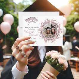 Postal Imagen del borde de silueta de graduados rosados