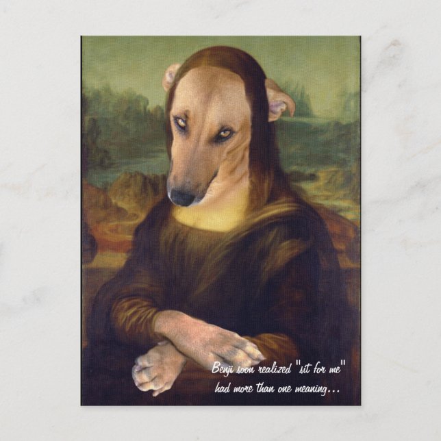 Postal Imagen divertida de perro Meme de Mona Lisa (Anverso)